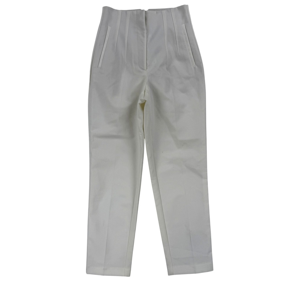Zara Dress Pants Womens S White High Waist Tapered Twill Cropped Work Office NWT